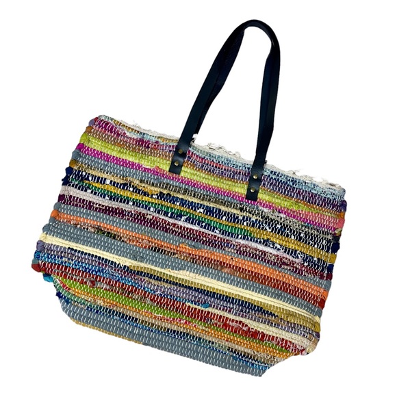 Bohemian Multicolour Woven Tote Beach Festival Shoulder Bag - Picture 4 of 15